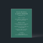 Olga Emerald Green Modern Wedding Menükarte<br><div class="desc">Moderne Hochzeitsmenüs mit einem sauberen und schlichten Design mit kühnen Schriftart.</div>