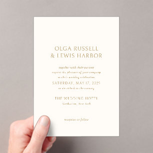 Olga Ivory und Gold Moderne Hochzeit Acryleinladungen