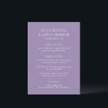 Olga Lila Moderne Hochzeit Menükarte<br><div class="desc">Moderne Hochzeitsmenüs mit einem sauberen und schlichten Design mit kühnen Schriftart.</div>
