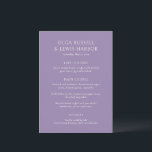 Olga Lila Moderne Hochzeit Menükarte<br><div class="desc">Moderne Hochzeitsmenüs mit einem sauberen und schlichten Design mit kühnen Schriftart.</div>