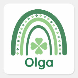 Olga Name Clover Boho Rainbow Quadratischer Aufkleber