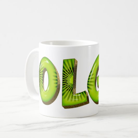 Olga Name Kiwi Style Tasse Teetasse Kaffeetasse (Vorderseite Links)