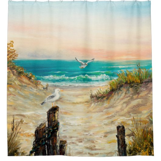  Ölgemälde an Meeresdünen mit Möwen Duschvorhang (Vorderseite)