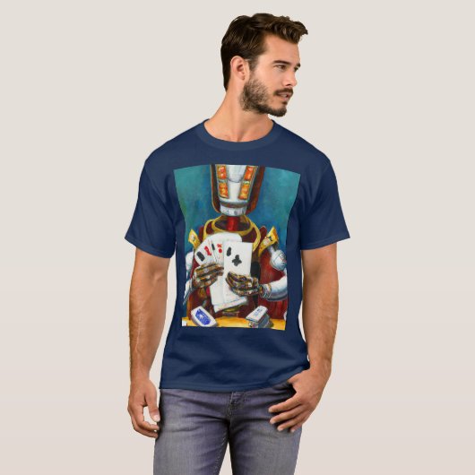 Ölgemälde an Wired Robot Playing Cards T-Shirt (Vorne ganz)