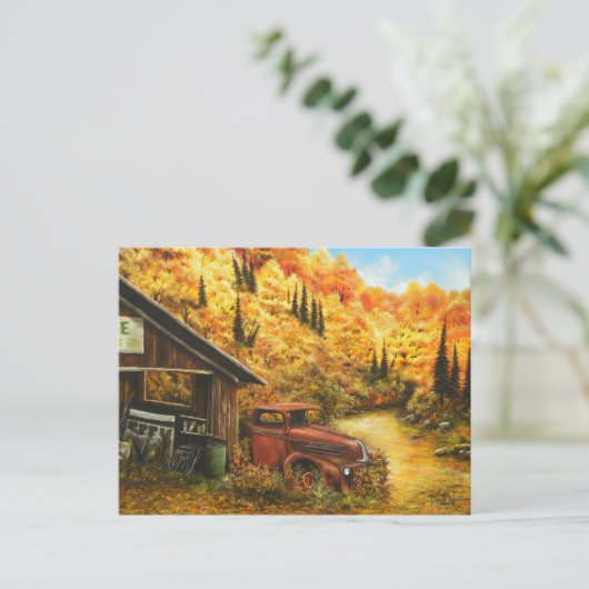 Ölgemälde ~ Auf der Postkarte ermüdet (Stehend Vorderseite)