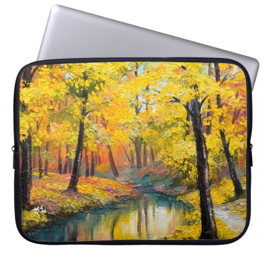Ölgemälde auf Leinwand - Herbstwald Laptopschutzhülle (Vorderseite)