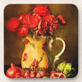 Ölgemälde aus roten Blume und frischen Früchten Getränkeuntersetzer (Vorderseite)