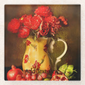 Ölgemälde aus roten Blume und frischen Früchten Glasuntersetzer (Vorderseite)