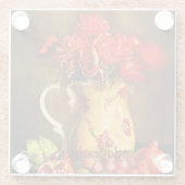 Ölgemälde aus roten Blume und frischen Früchten Glasuntersetzer (Rückseite)