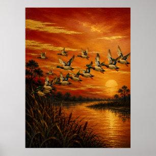 Ölgemälde 'Bei Sonnenuntergang nach Hause kommen'  Poster