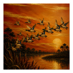 Ölgemälde 'Bei Sonnenuntergang nach Hause kommen'  Poster