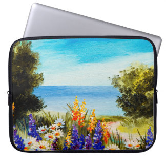 Ölgemälde Blumen in der Nähe des Meeres, Kamillenf Laptopschutzhülle