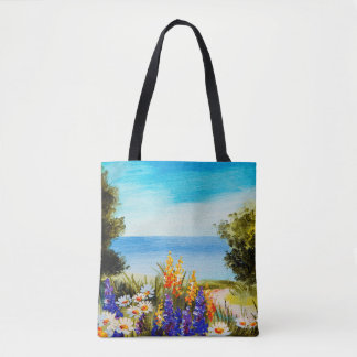 Ölgemälde Blumen in der Nähe des Meeres, Kamillenf Tasche