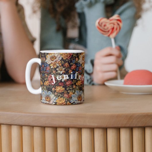 Ölgemälde Bouquet von Wildblumen Kaffeezubereitung Tasse