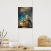 Ölgemälde, Burg Starry Night, Retro Poster (Küche)