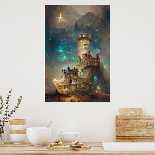 Ölgemälde, Burg Starry Night, Retro Poster (Küche)