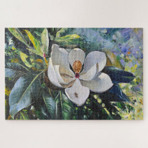 Ölgemälde der Magnolienblüte der Harmonie der Natu Puzzle