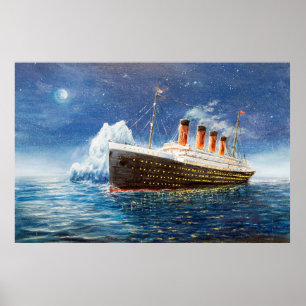 Ölgemälde der Titanic und des Eisbergs im Ozean be Poster