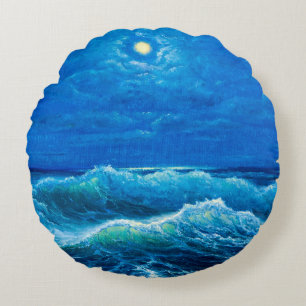  Ölgemälde, die Wellen im Ozean oder auf dem Meer  Rundes Kissen