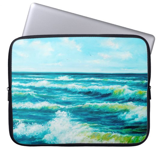 Ölgemälde, die Wellen im Ozean oder im Meer auf de Laptopschutzhülle (Vorderseite)