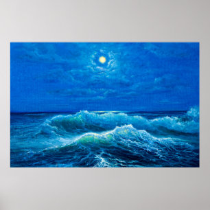 Ölgemälde, die Wellen im Ozean oder im Meer auf de Poster