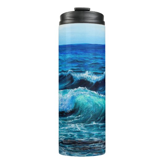 Ölgemälde, die Wellen im Ozean oder im Meer auf de Thermosbecher (Vorderseite)
