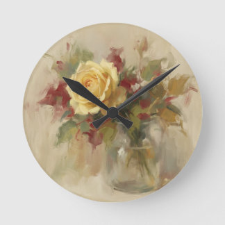 "Ölgemälde einer einzelnen Rose" Runde Wanduhr