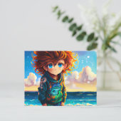 Ölgemälde eines Anime Boy mit rotem Curly-Haar Postkarte (Stehend Vorderseite)