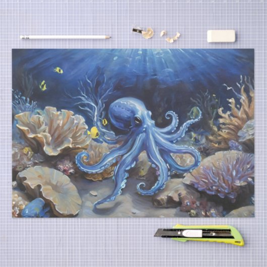 Ölgemälde eines Oktopus und Fischteppiche Seidenpapier (Handwerk)