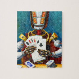 Ölgemälde eines Roboters, der Karten spielt Puzzle