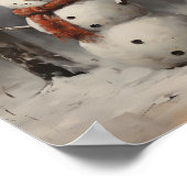 Ölgemälde eines Schneemanns mit Hut und Red Scarf Poster (Ecke)