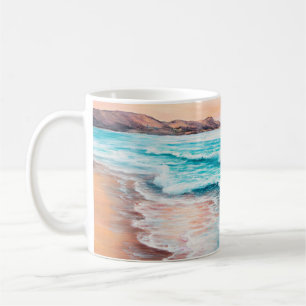 Ölgemälde eines schönen lila Sonnenuntergangs über Kaffeetasse