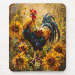 Ölgemälde Hahn und Sonnenblumen Mousepad