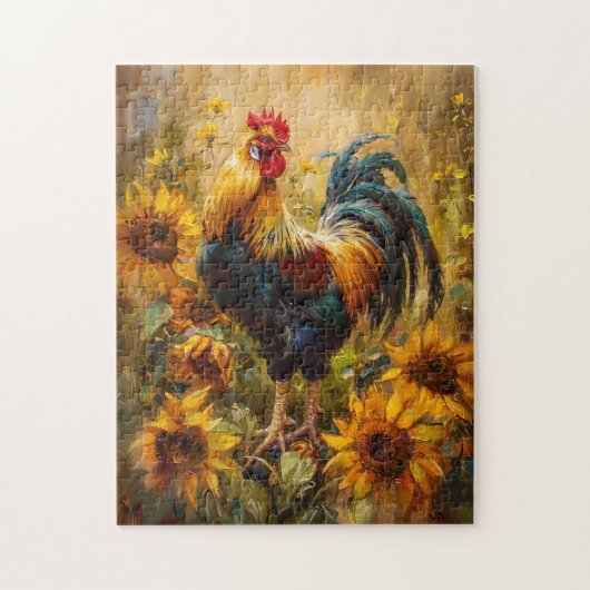 Ölgemälde Hahn und Sonnenblumen Puzzle (Vertikal)