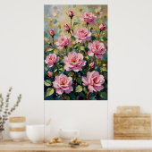 Ölgemälde im Rosengarten in Rosa Poster (Küche)