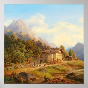 Ölgemälde im Vintage-Stil eines alpinen Bergbauern Poster