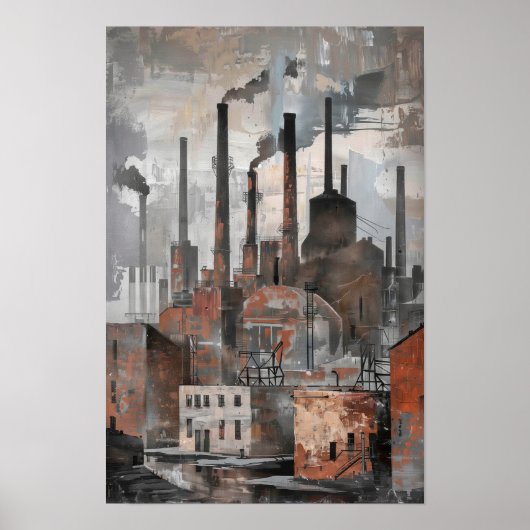 Ölgemälde Industrielle Landschaft Poster (Vorne)