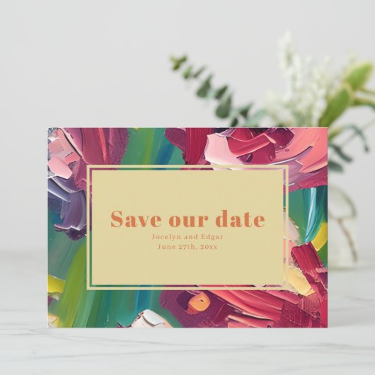 Ölgemälde Inspiriert Deko Groovy Hochzeit Save The Date (Stehend Vorderseite)