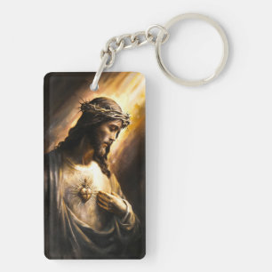 Ölgemälde Jesu Christi mit heiligen Herzen Schlüsselanhänger