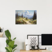 Ölgemälde kurvenreicher Weg an den Bergausläufern Poster (Heimbüro)