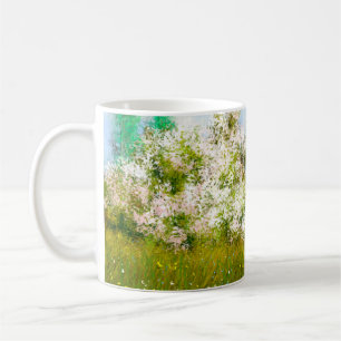 Ölgemälde ländliche Landschaft, Blumen auf dem Fel Kaffeetasse