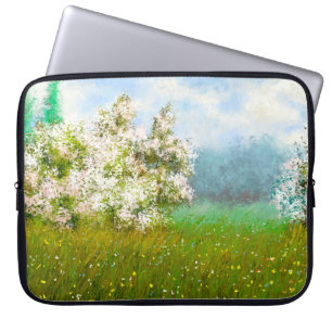 Ölgemälde ländliche Landschaft, Blumen auf dem Fel Laptopschutzhülle