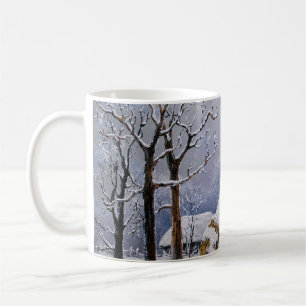 Ölgemälde ländlicher Landschaft. Winter. Altes Dor Kaffeetasse