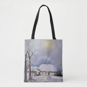 Ölgemälde ländlicher Landschaft. Winter. Altes Dor Tasche