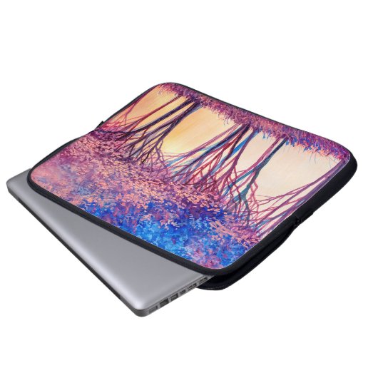 Ölgemälde mit bunten Bäumen. Abstraktes Bild von f Laptopschutzhülle (Vorne Knopf)