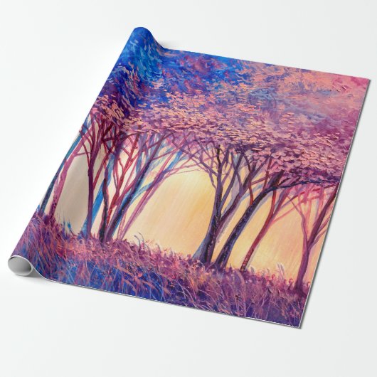 Ölgemälde mit bunten Bäumen. Abstraktes Bild von Geschenkpapier (Ungerollt)