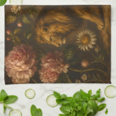 Ölgemälde mit Löwe und botanischem Garten im Vinta Geschirrtuch (Gefaltet)