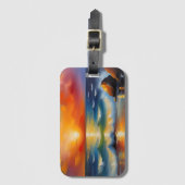 Ölgemälde mit orangefarbenem Sonnenuntergang über Gepäckanhänger (Vorderseite Vertikal)