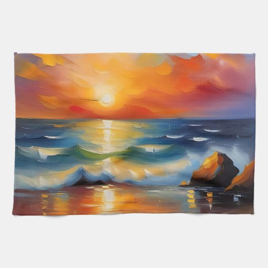 Ölgemälde mit orangefarbenem Sonnenuntergang über  Geschirrtuch (Horizontal)