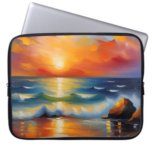 Ölgemälde mit orangefarbenem Sonnenuntergang über Laptopschutzhülle